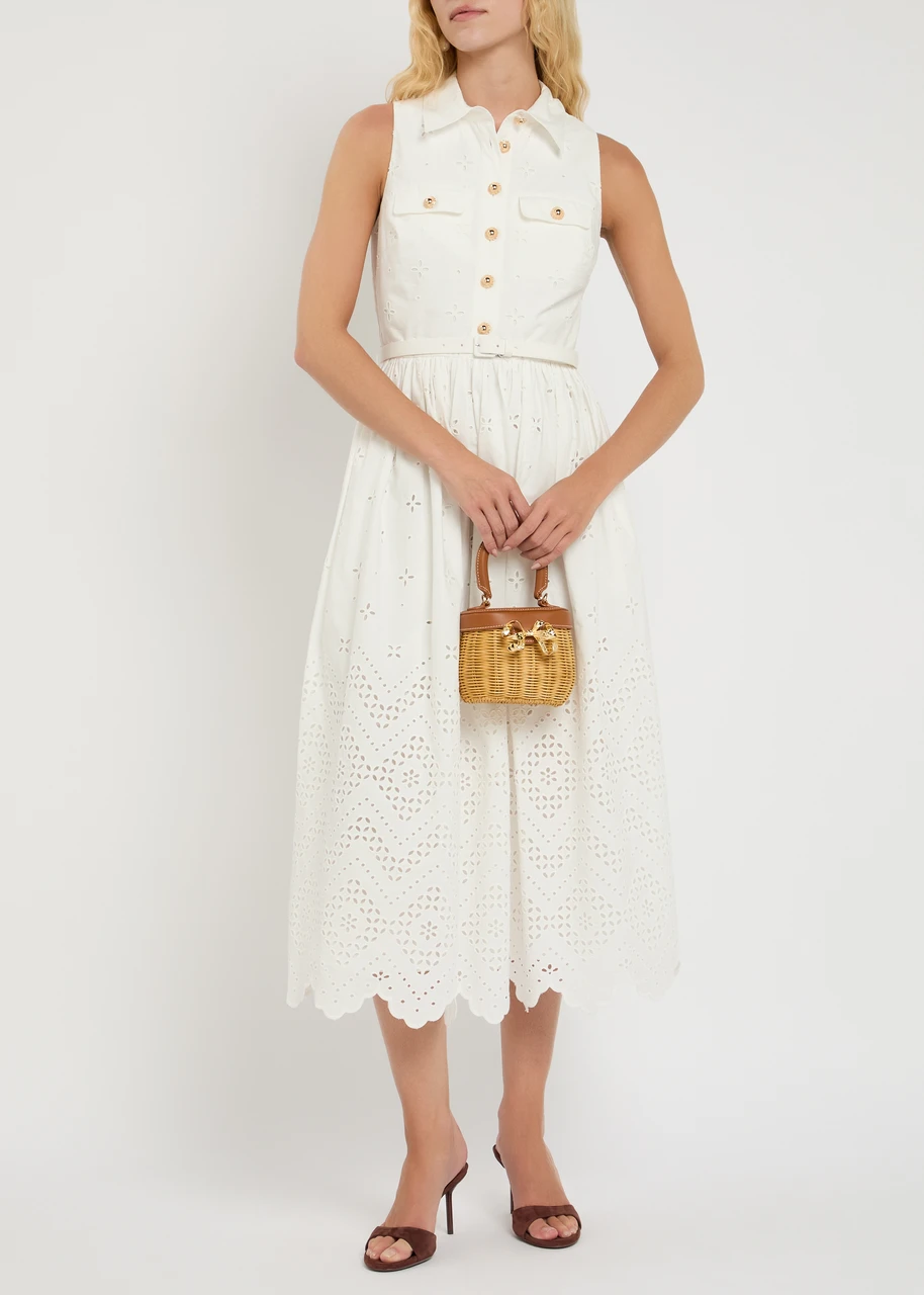 knee length dresses for ladies Self-Portrait - White Cotton Lace Trim Midi Dress
