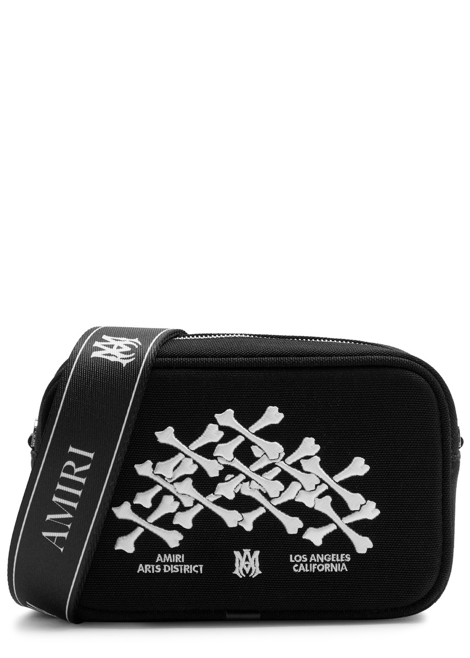 AMIRI Bones Stacked embroidered canvas camera bag - Shoulder Bags