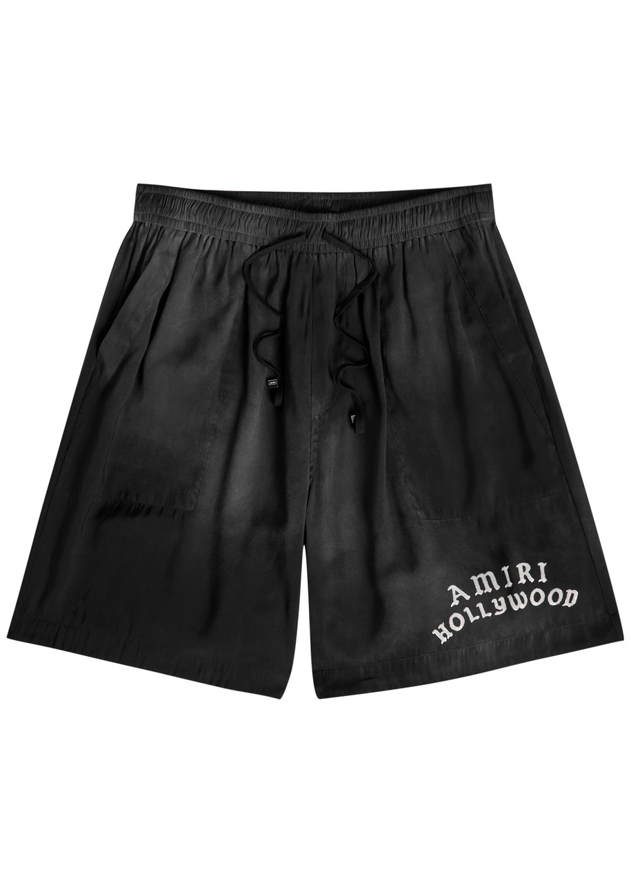 AMIRI Hollywood logo silk shorts | Harvey Nichols AMIRI Hollywood logo silk shorts | Harvey Nichols