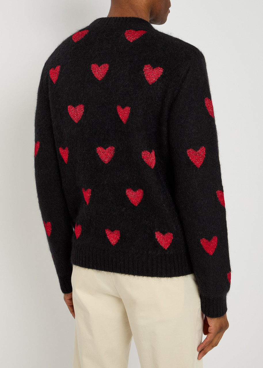 VALENTINO GARAVANI Heart-intarsia metallic brushed knit jumper
