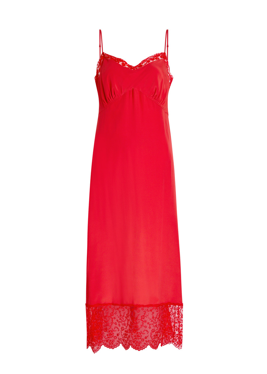SIMONE ROCHA Lace-trim crepe de chine midi slip dress | Harvey Nichols