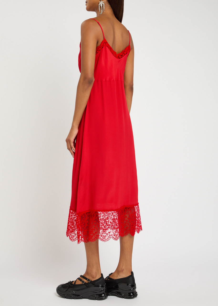 SIMONE ROCHA Lace-trim crepe de chine midi slip dress | Harvey Nichols