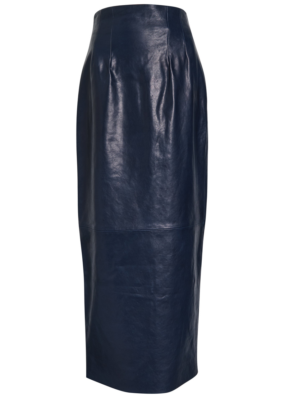 KHAITE Loxley panelled leather midi skirt | Harvey Nichols