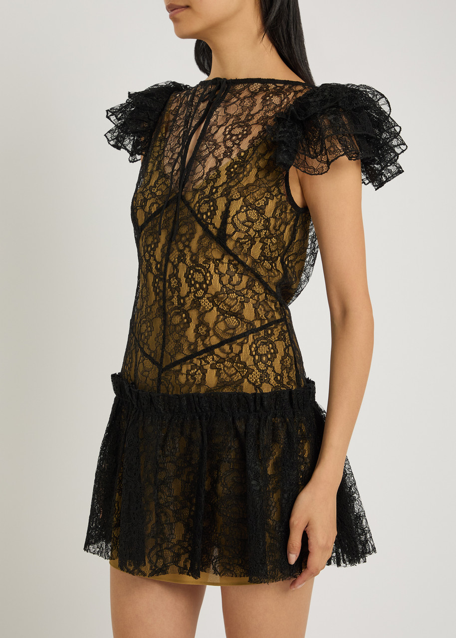 DE LA VALI Nephele ruffled lace mini dress | Harvey Nichols DE LA VALI Nephele ruffled lace mini dress | Harvey Nichols