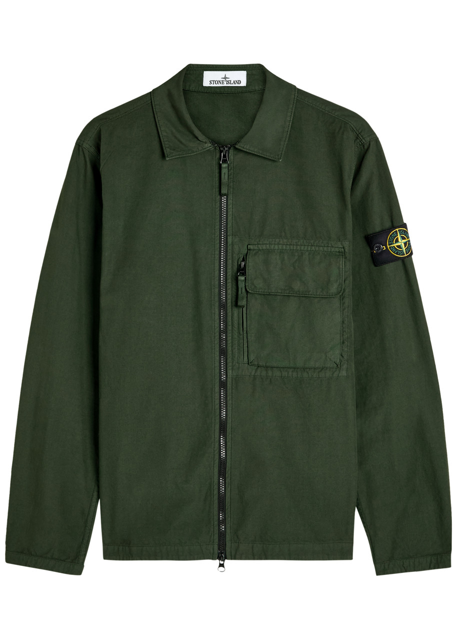 ＜STONE ＞23ss OVERSHIRT カーキ Stone Island Garment Dyed Cotton Zip Overshirt Musk at CareOfCarl.com
