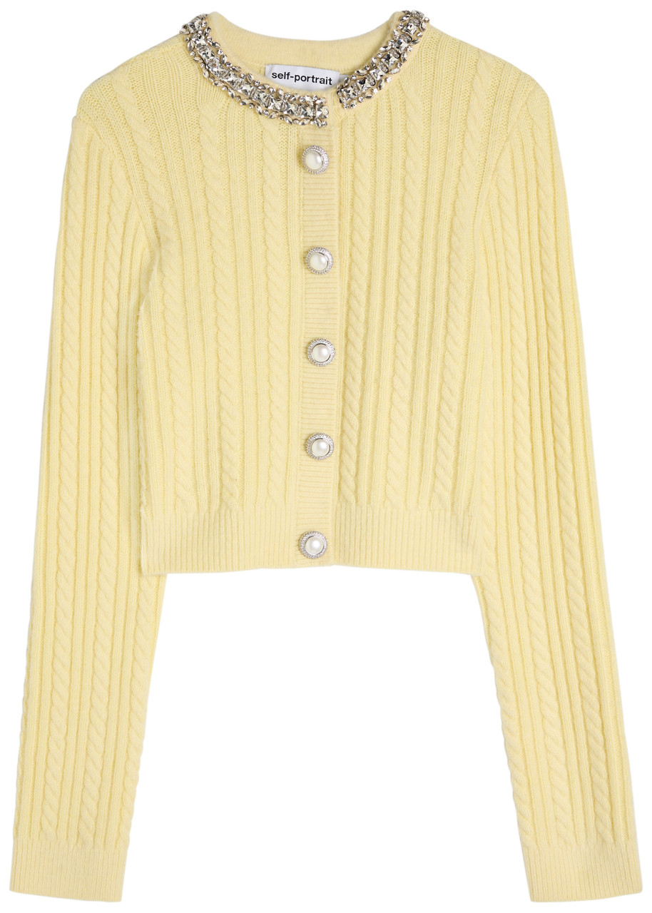 SELF-PORTRAIT Crystal-embellished cable-knit cardigan | Harvey Nichols