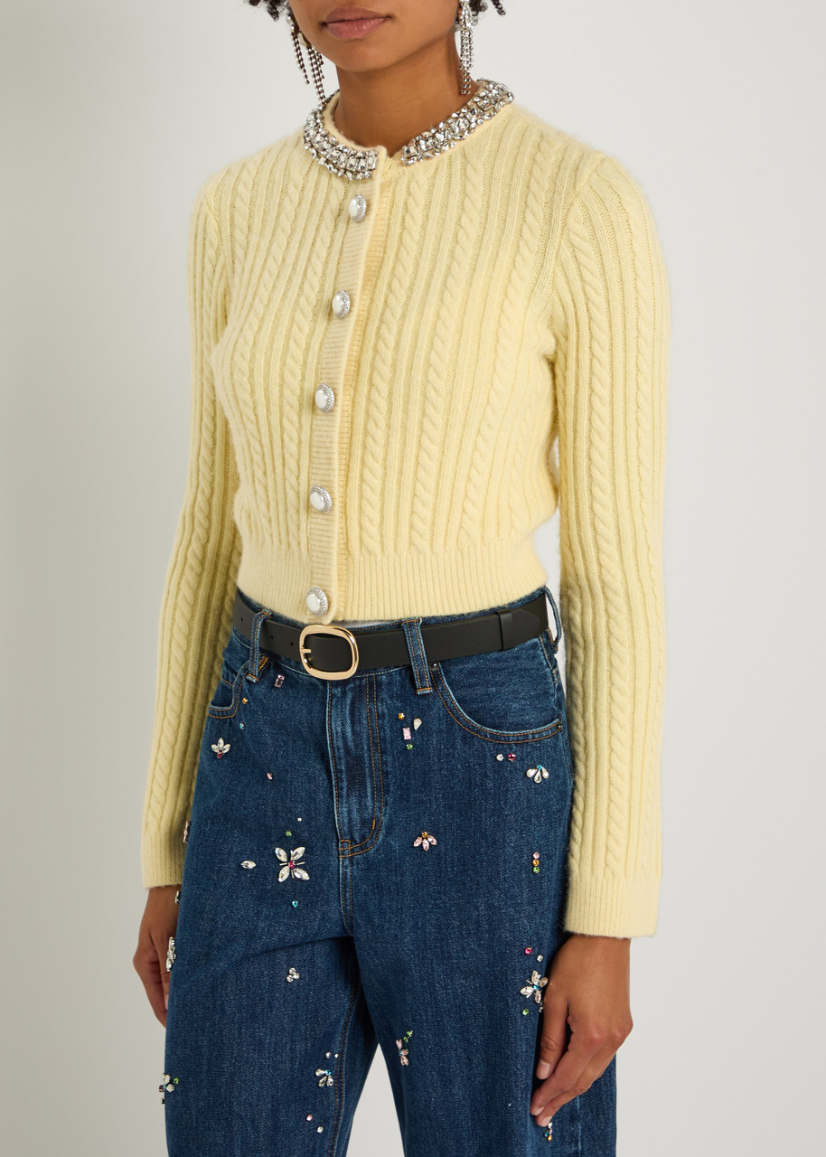 SELF-PORTRAIT Crystal-embellished cable-knit cardigan | Harvey Nichols