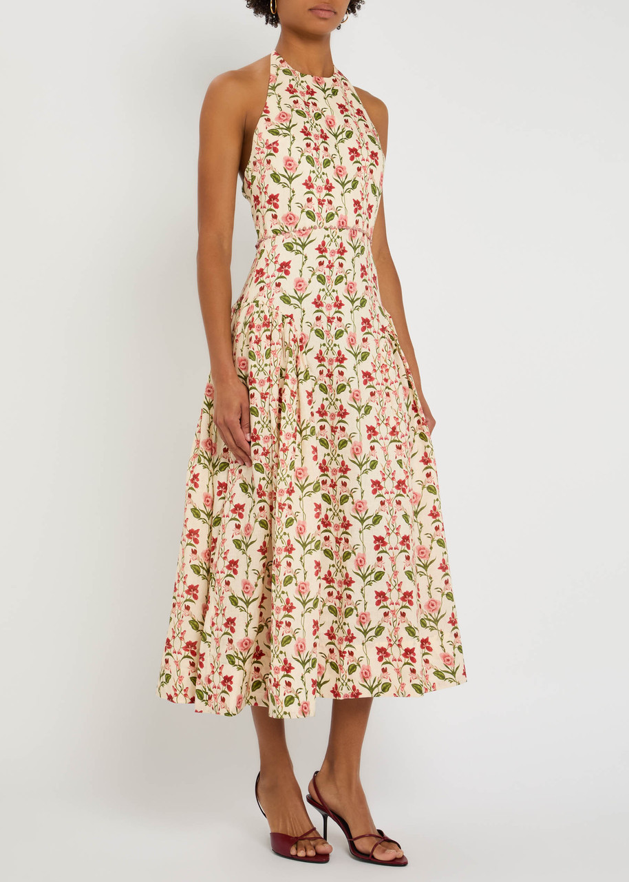 canna balsa beaded midi dress Balsa embellished embroidered linen halterneck midi dress - off-white