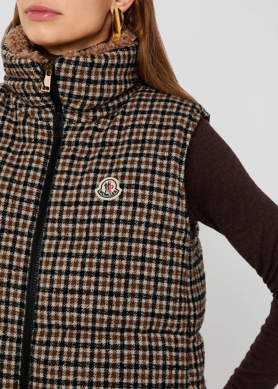 MONCLER Touvet houndstooth quilted wool-blend gilet | Harvey Nichols