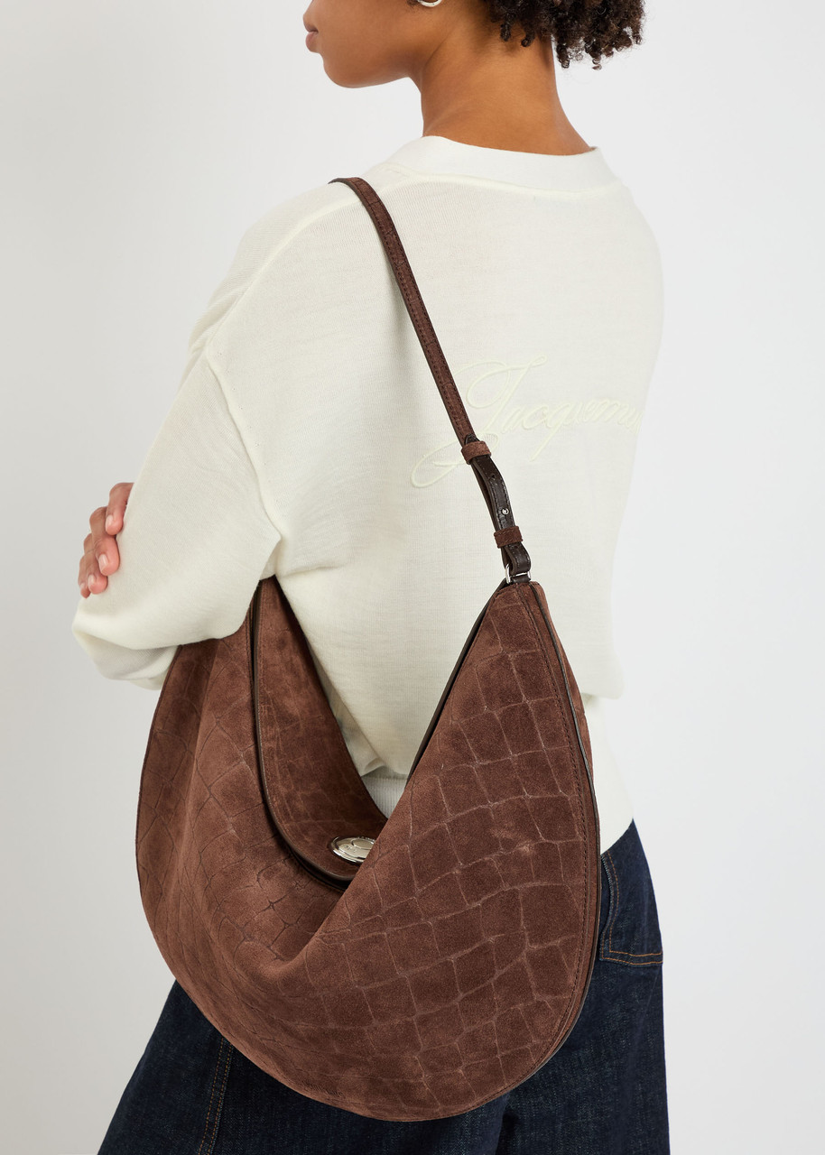 JACQUEMUS Le Sac Ovalo crocodile-effect suede tote Harvey Nichols
