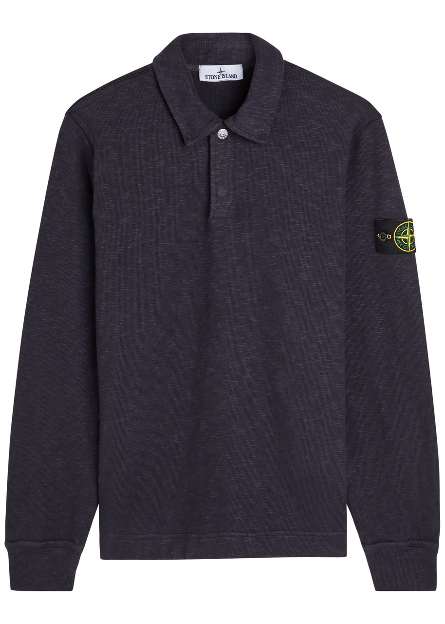 STONE ISLAND Logo slubbed cotton polo sweatshirt | Harvey Nichols
