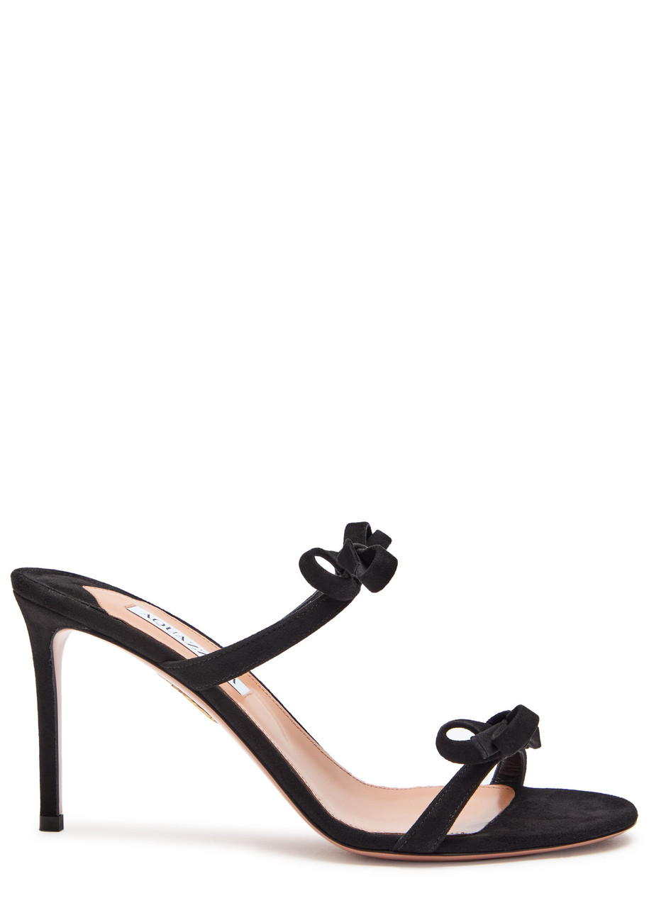 AQUAZZURA BLACK LEATHER BISOUS 85 SANDALS Bisous Mule 85 99 AQUAZZURA BLACK LEATHER BISOUS 85 SANDALS Bisous Mule 85 99
