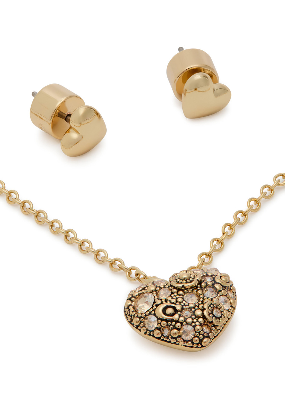 COACH Heart stud earrings and necklace set Harvey Nichols