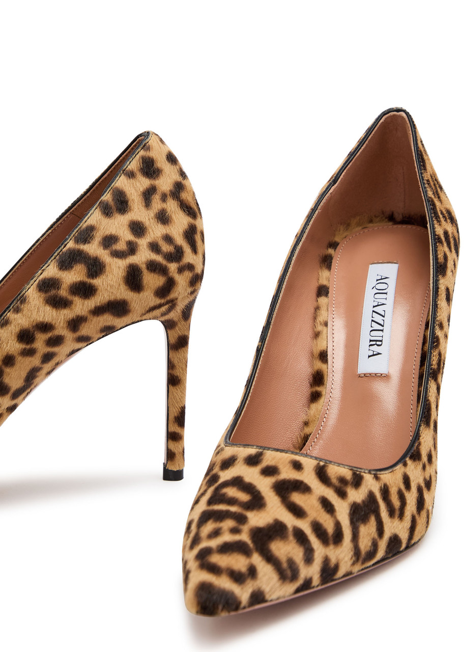 AQUAZZURA Purist 85 leopard-print leather pumps Harvey Nichols