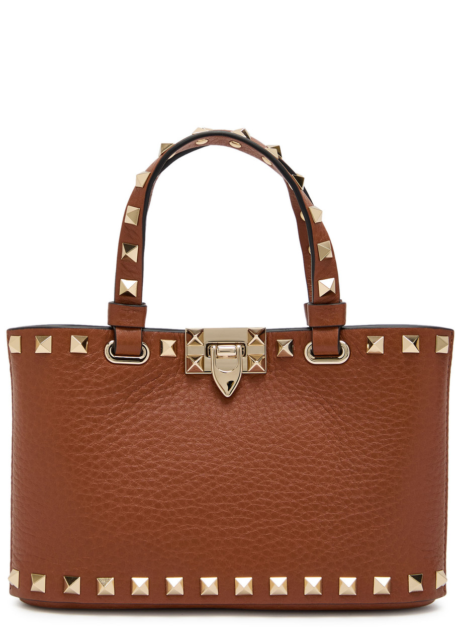 VALENTINO ブラウン モカシン 保存袋付き VALENTINO GARAVANI Rockstud mini grained leather top handle bag