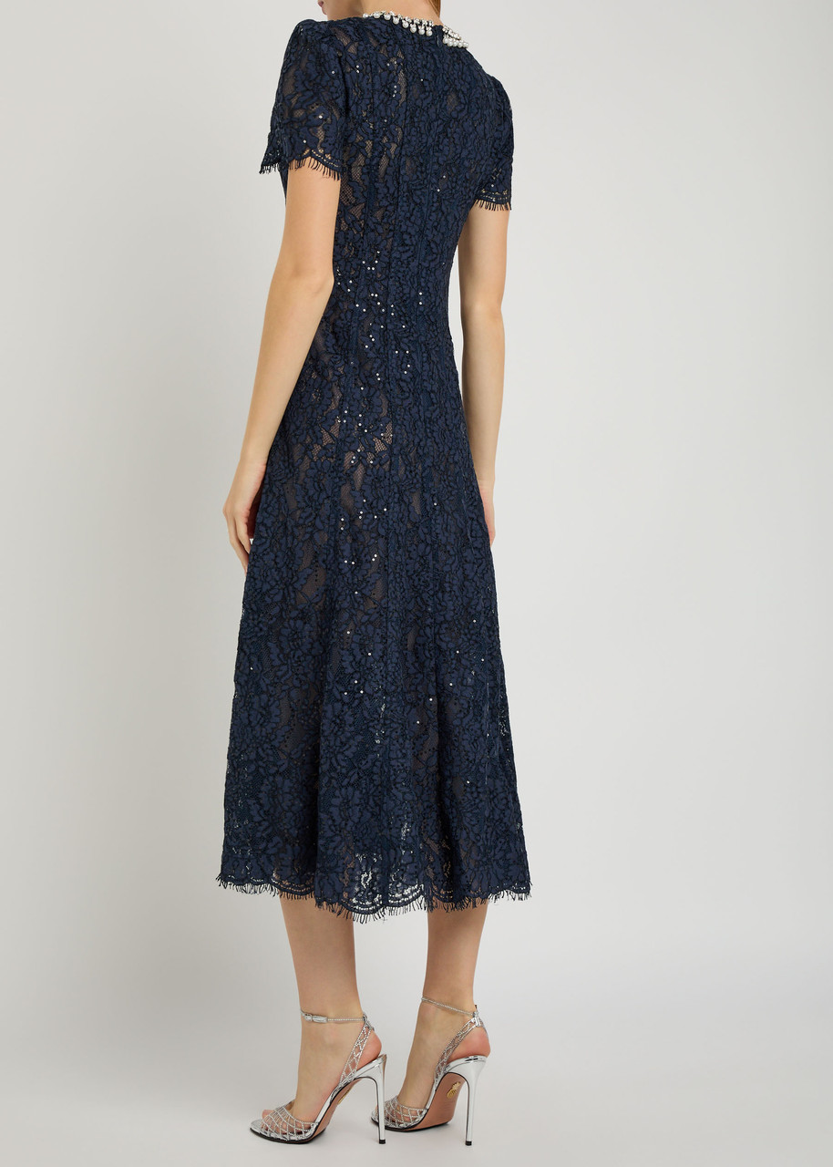 self portrait black fine lace midi dress Black Guipure Lace Button Midi Dress – self-portrait-US main image 0