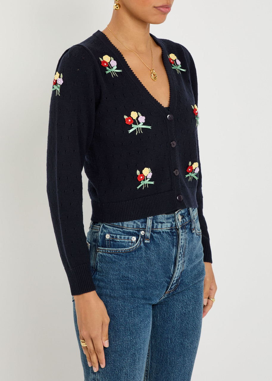 RIXO Merinda floral-appliquéd wool cardigan | Harvey Nichols
