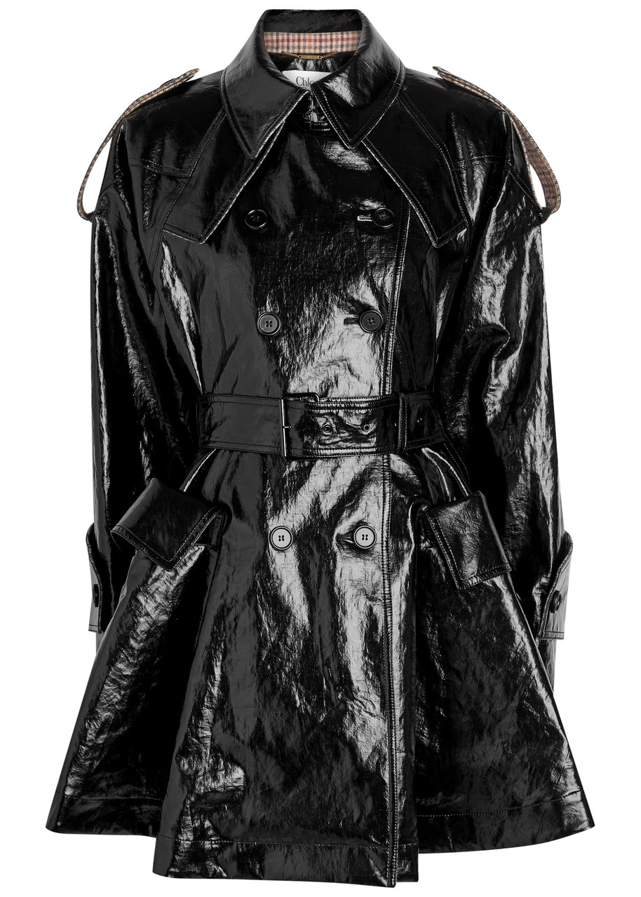 CHLOE Houndstooth-trimmed coated linen trench coat | Harvey Nichols