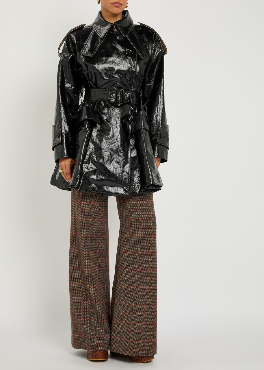CHLOE Houndstooth-trimmed coated linen trench coat | Harvey Nichols