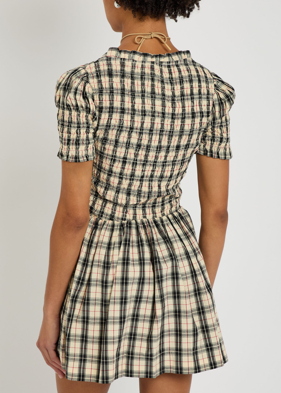 damson madder mansi short sleeve smocked mini dress Damson Madder Mansi Short-Sleeve Smocked Mini Dress