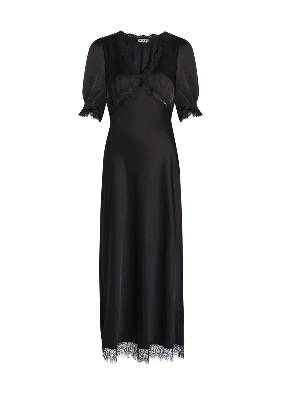 rinna Annina Satin Midi Dress in Black | RIXO ⋆