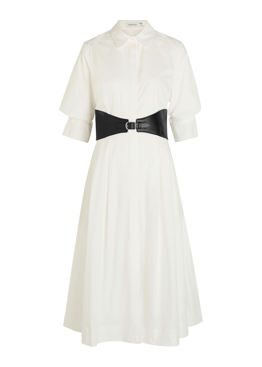 SIMKHAI Olson belted cotton-blend poplin midi shirt dress | Harvey