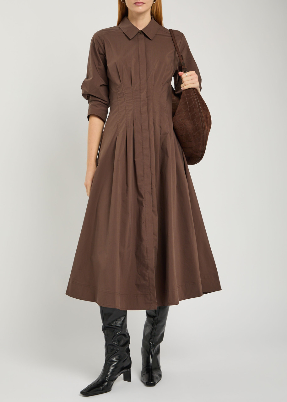 SIMKHAI Jazz pintucked cotton-blend poplin midi shirt dress