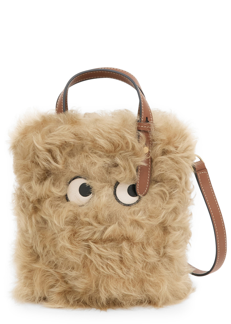 ANYA HINDMARCH Mini Eyes appliquéd shearling cross-body tote bag