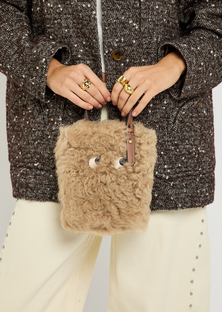 ANYA HINDMARCH Mini Eyes appliquéd shearling cross-body tote bag