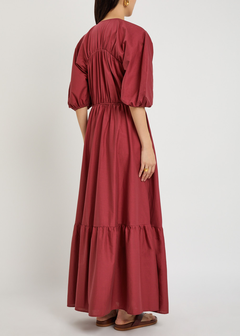 strapless open back dress Boda Midi Dress Hazy Rose Deep Red