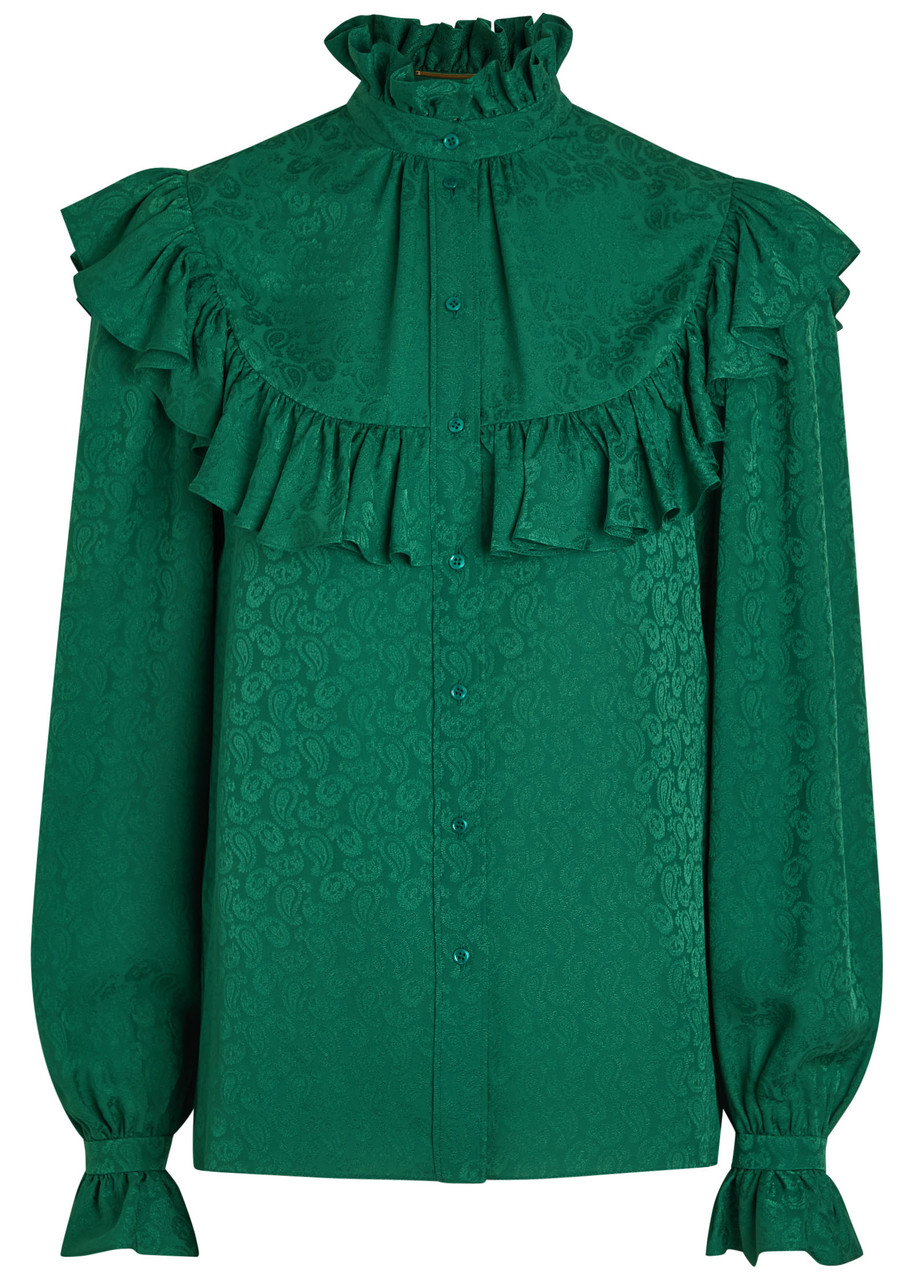 SAINT LAURENT Paisley-jacquard silk blouse | Harvey Nichols