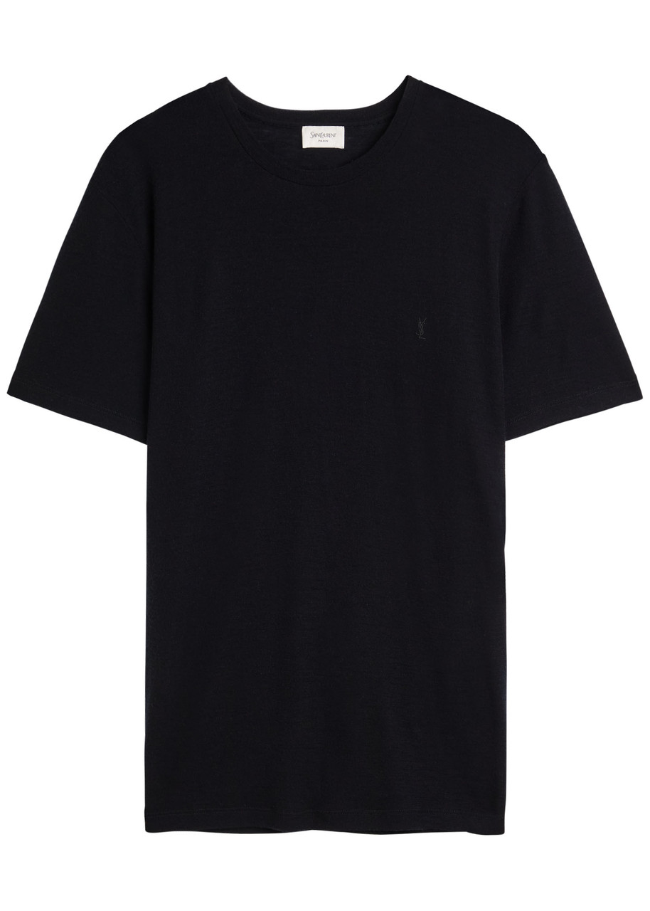 SAINT LAURENT Logo-embroidered wool T-shirt | Harvey Nichols