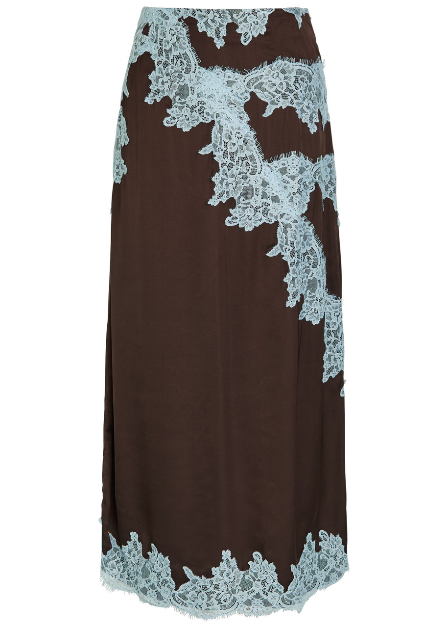 NEVER FULLY DRESSED Melanie lace and satin midi skirt | Harvey Nichols