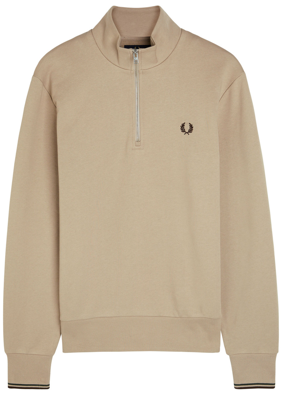 FRED PERRY Half-zip logo-embroidered cotton sweatshirt | Harvey