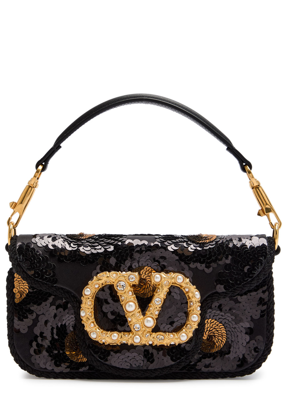 VALENTINO GARAVANI VLogo sequin-embellished leather shoulder bag VALENTINO GARAVANI VLogo sequin-embellished leather shoulder bag