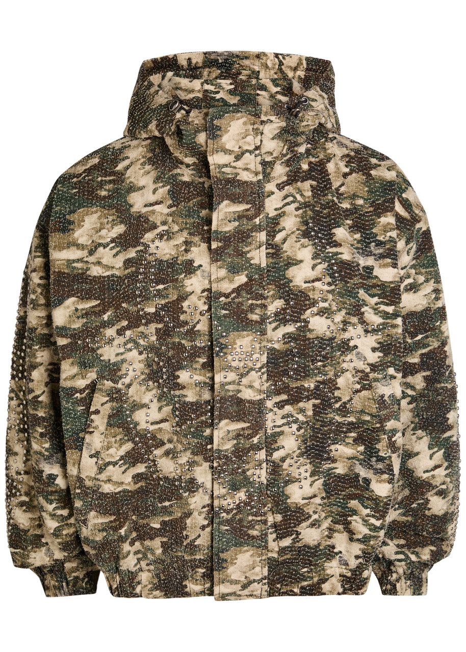 CINOH チノ ECONYL PADDING HUNTING JAKCET CHEW FOREVER Roach camo studded hooded parka jacket | Harvey Nichols