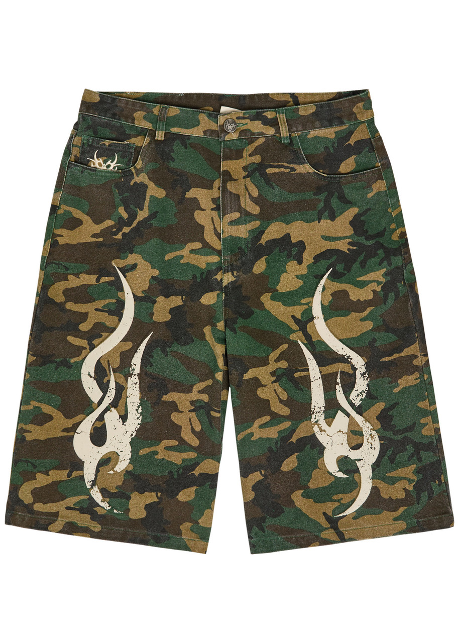 CHEW FOREVER Tribal camo-printed denim shorts | Harvey Nichols