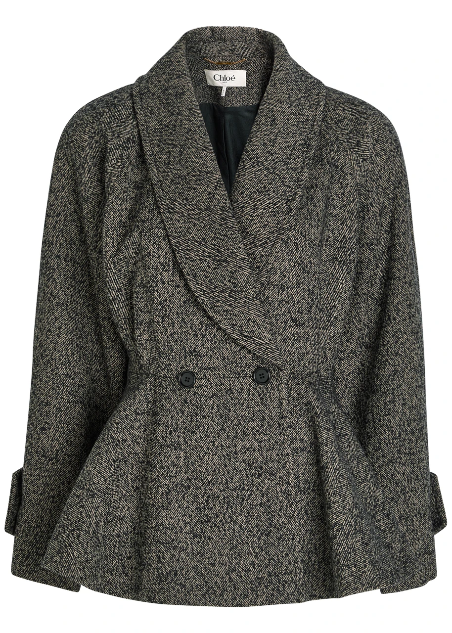 CHLOE Herringbone peplum wool-blend jacket | Harvey Nichols