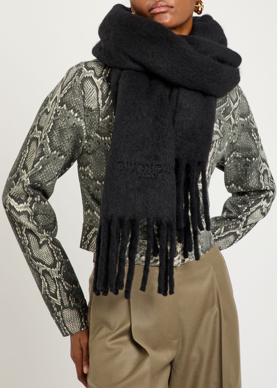 GIVENCHY Logo-embroidered fringed alpaca-blend scarf | Harvey Nichols