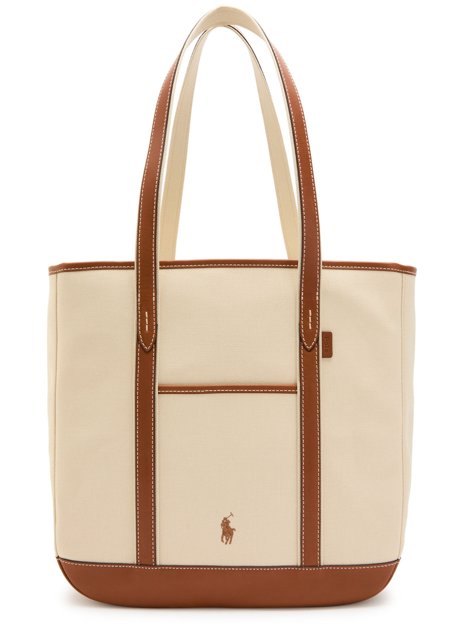 POLO RALPH LAUREN Medium leather-trimmed canvas tote bag | Harvey