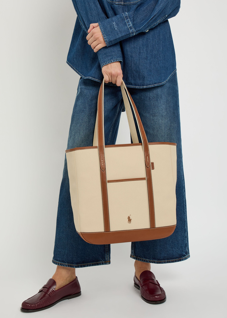 POLO RALPH LAUREN Medium leather-trimmed canvas tote bag | Harvey