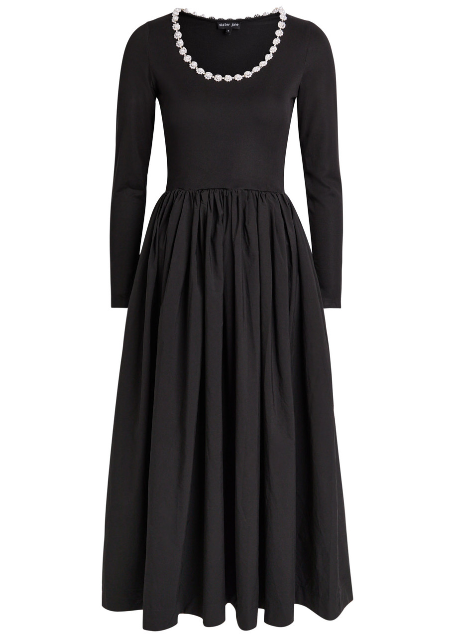 SISTER JANE Forever Framed embellished jersey and poplin midi