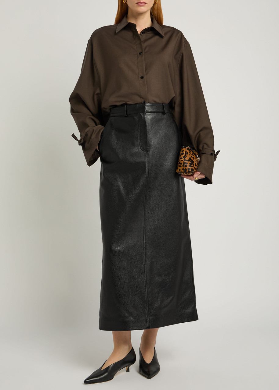 TOTEME Grained leather midi skirt | Harvey Nichols