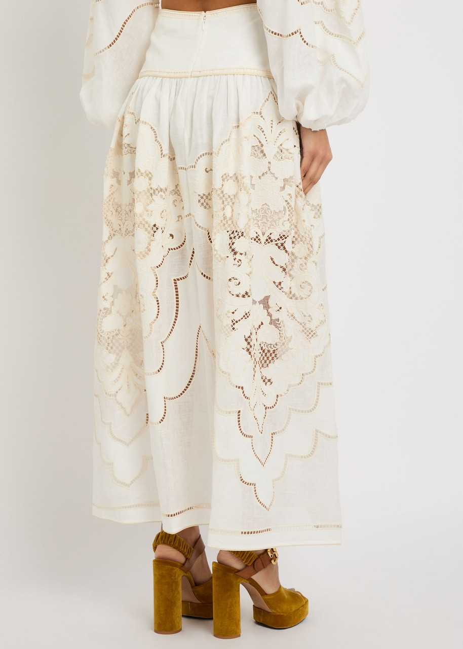 ZIMMERMANN Daylight embroidered linen maxi skirt | Harvey Nichols