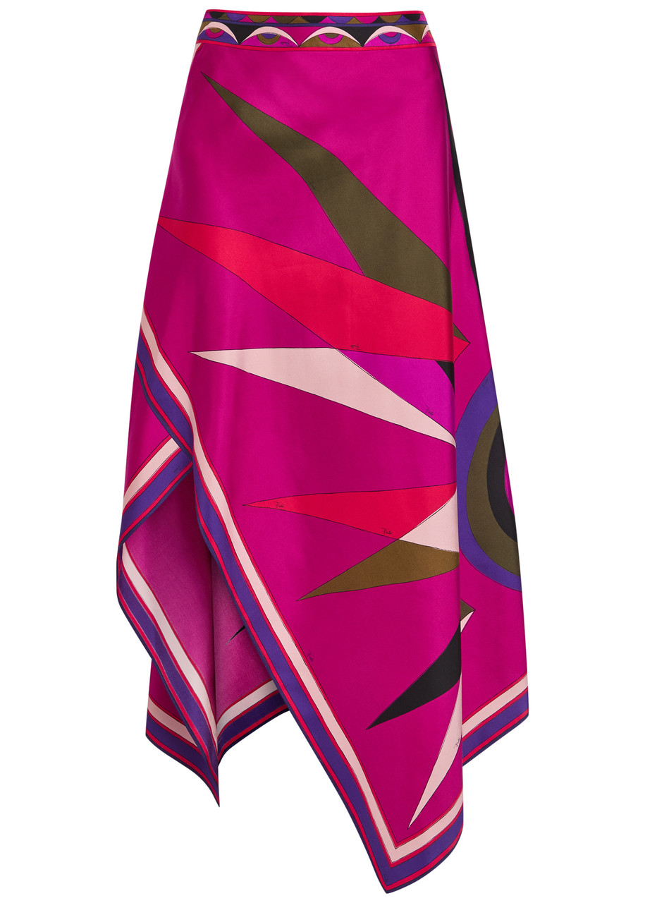 PUCCI Hawaii asymmetric silk midi skirt | Harvey Nichols