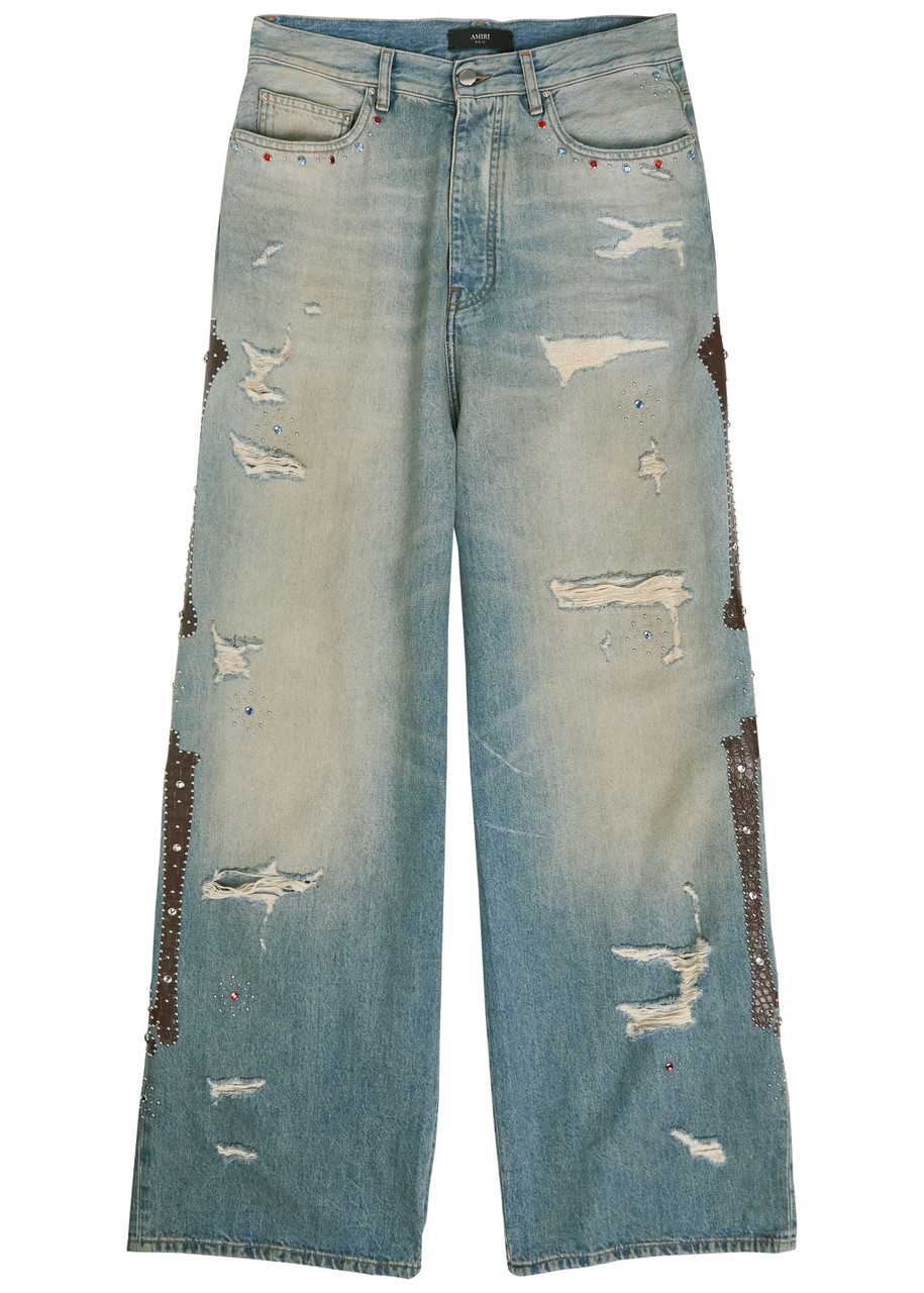 AMIRI Bones Studded distressed relaxed jeans | Harvey Nichols