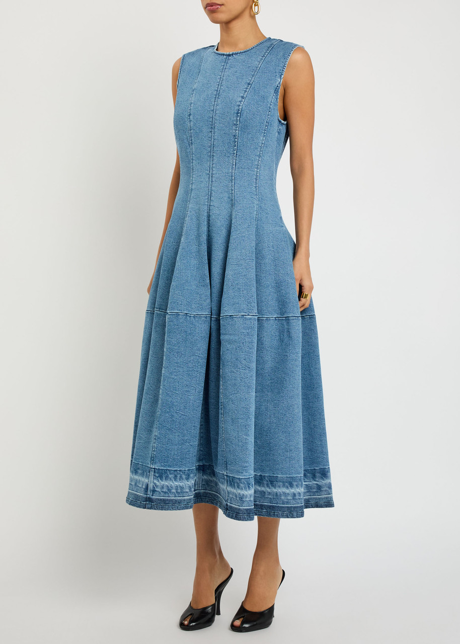 women's denim dresses Tiana B Denim Ruffle Neck Flutter Sleeve Dress - Denim main image 0