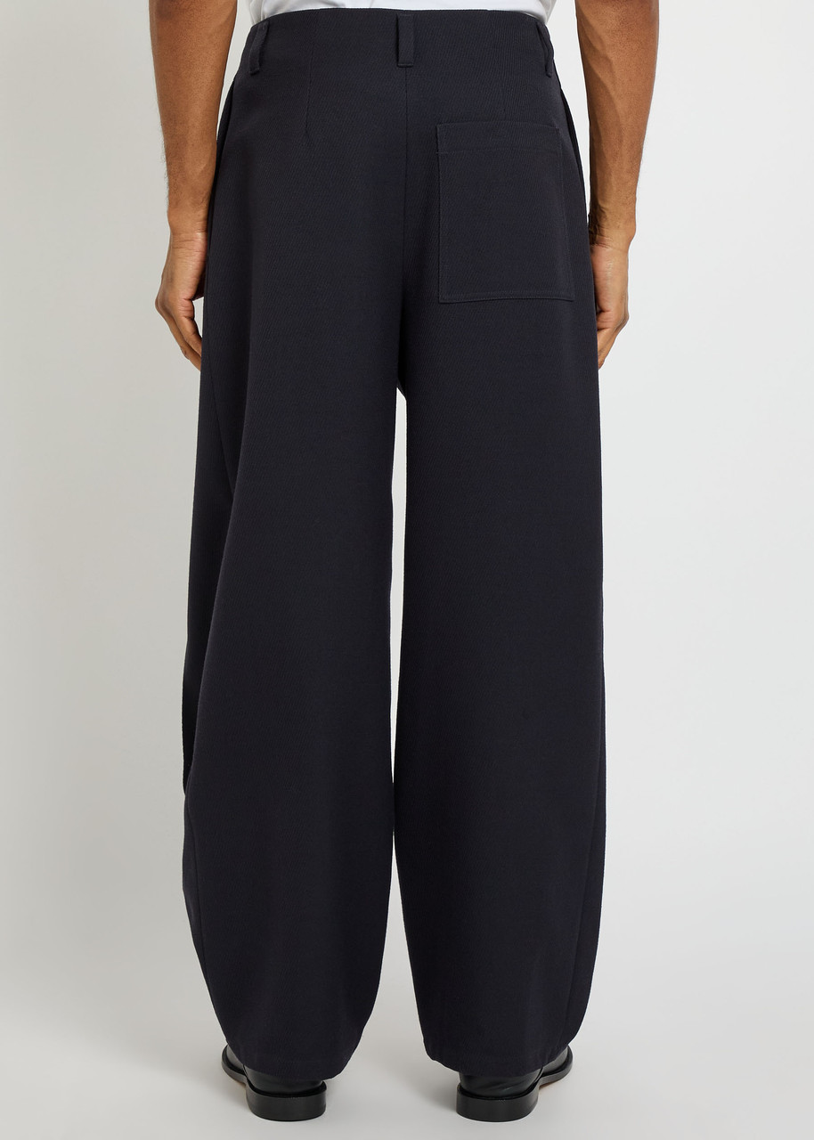 LOEWE 革　ガウチョパンツ　新品タグ付き LOEWE Logo-appliquéd barrel-leg wool trousers | Harvey Nichols