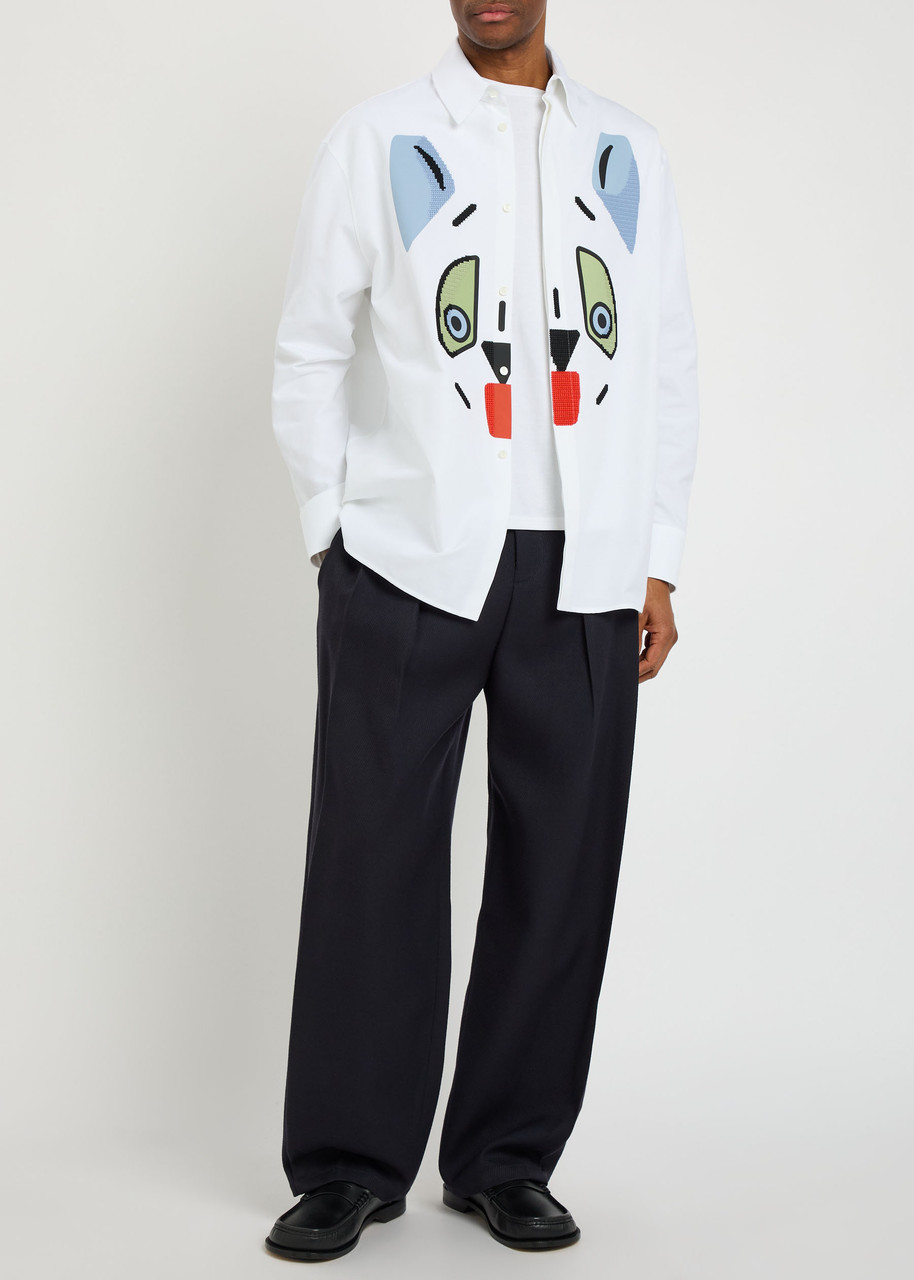 LOEWE Logo-appliquéd barrel-leg wool trousers | Harvey Nichols