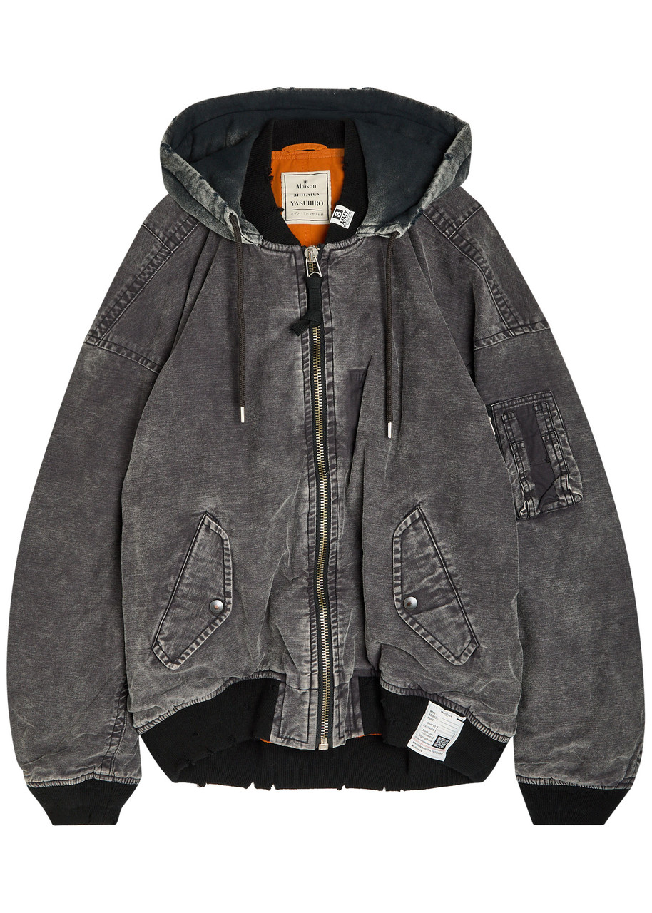 MAISON MIHARA YASUHIRO Hooded distressed denim bomber jacket